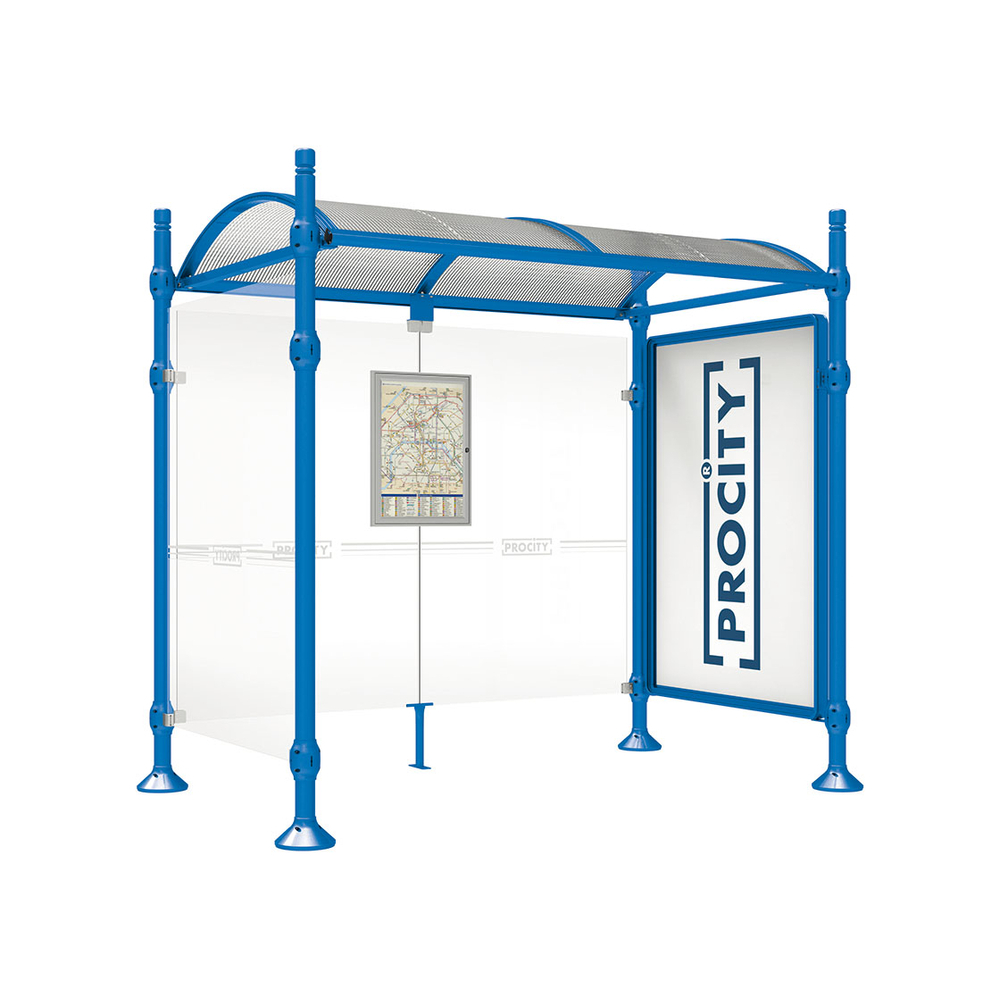 Station bus Province City RAL5010 - 2500 mm - une vitrine 2000mm et un bardage latéral - PROCITY - 529330.5010