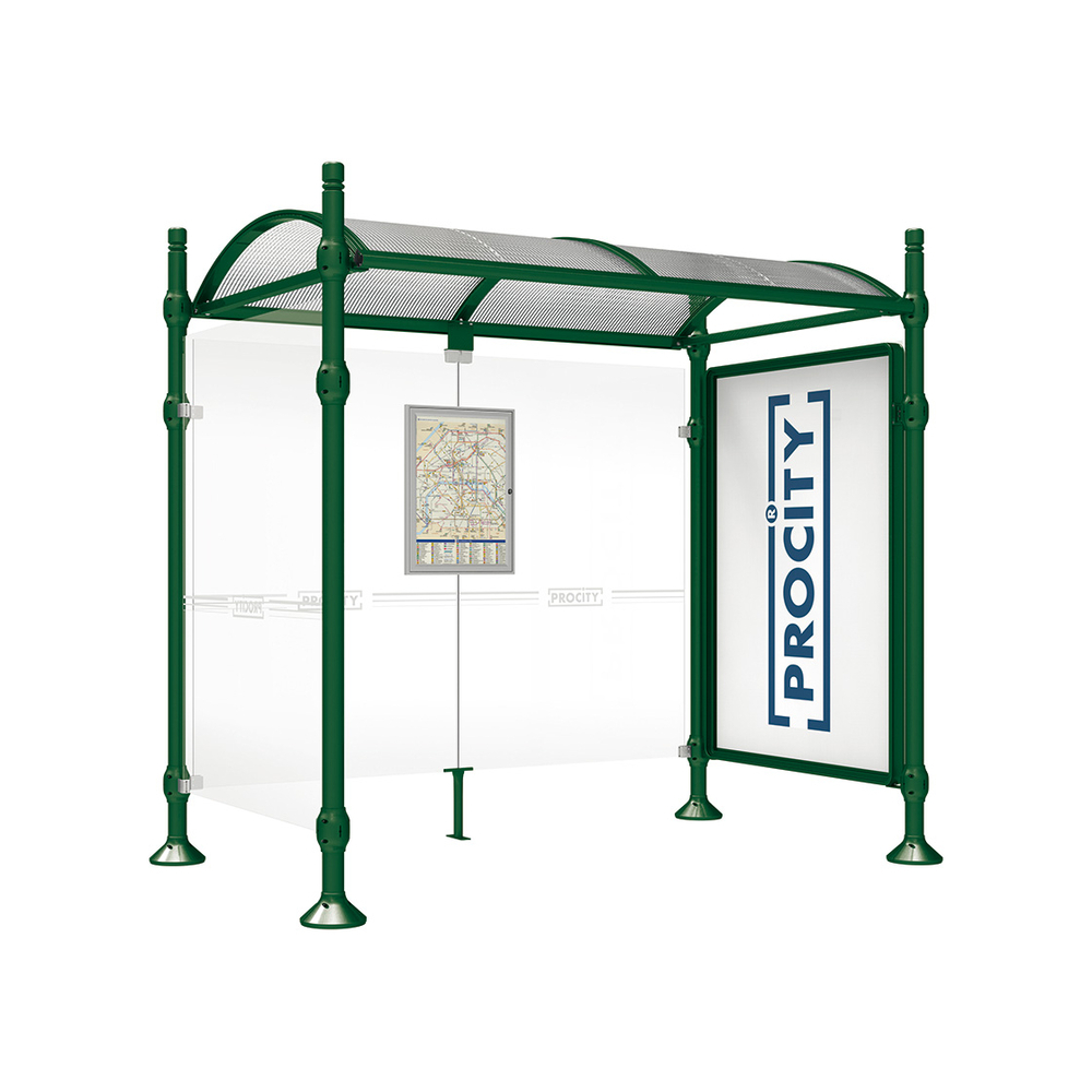 Station bus Province City RAL6005 - 2500 mm - une vitrine 2000mm et un bardage latéral - PROCITY - 529330.6005