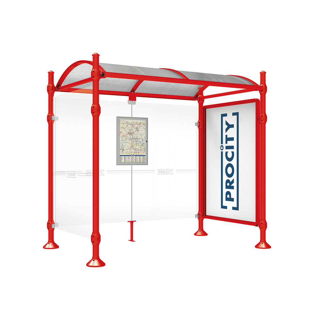 Station bus Province Agora RAL3020 - 2500 mm - une vitrine 2000mm et un bardage latéral - PROCITY - 529332.3020