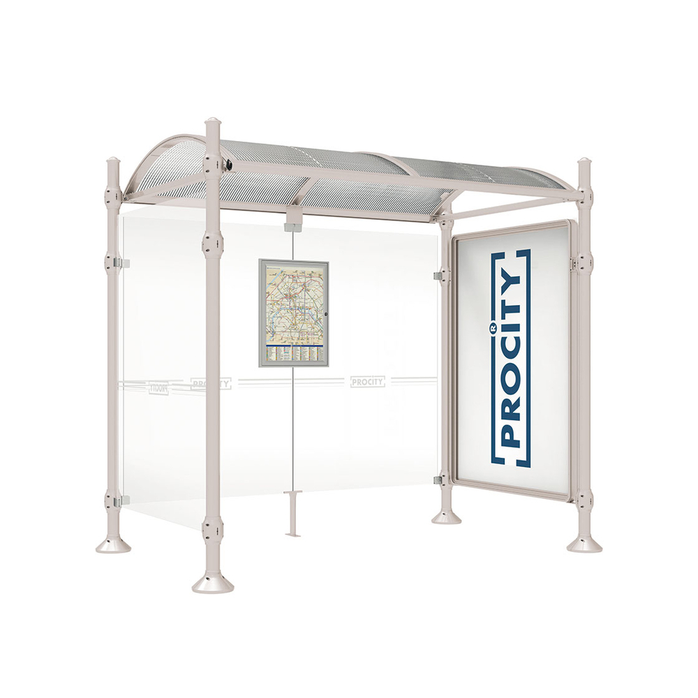 Station bus Province Agora RAL7044 - 2500 mm - une vitrine 2000mm et un bardage latéral - PROCITY - 529332.7044