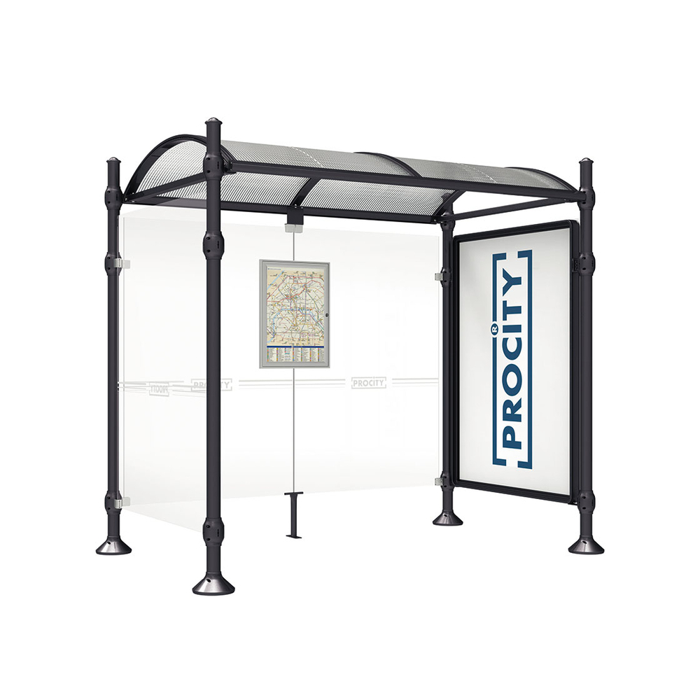 Station bus Province Agora RAL9005 - 2500 mm - une vitrine 2000mm et un bardage latéral - PROCITY - 529332.9005