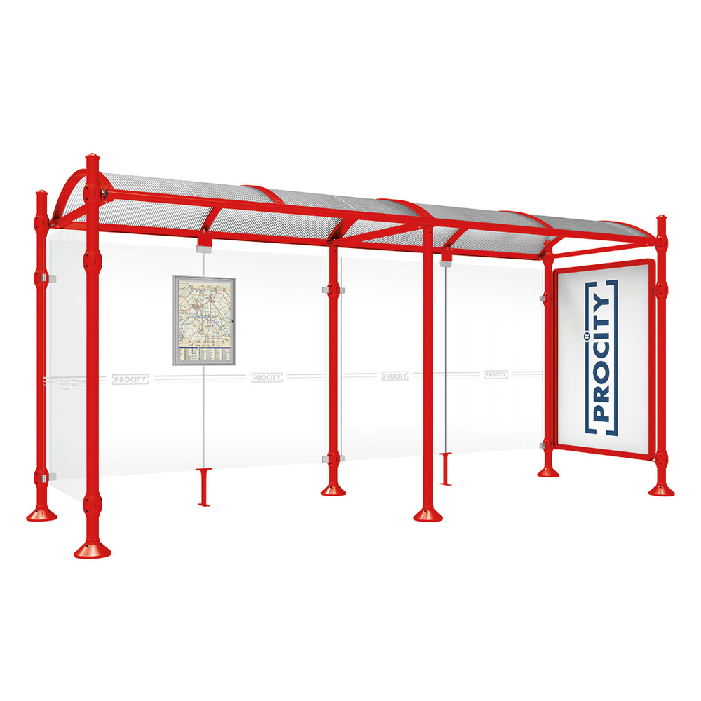 Station bus Province Agora RAL3020 - 5000 mm - une vitrine 2000mm et un bardage latéral - PROCITY - 529333.3020