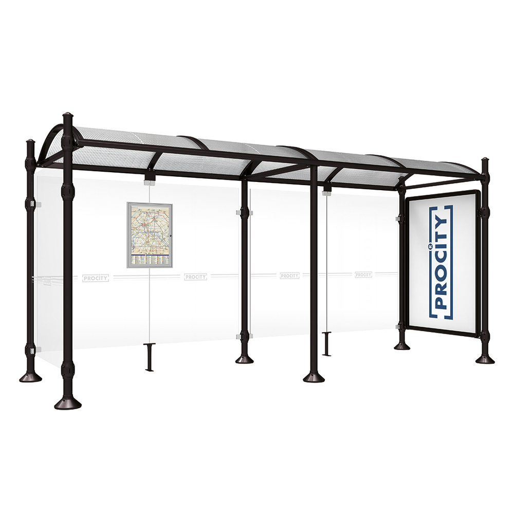 Station bus Province Agora RAL9005 - 5000 mm - une vitrine 2000mm et un bardage latéral - PROCITY - 529333.9005