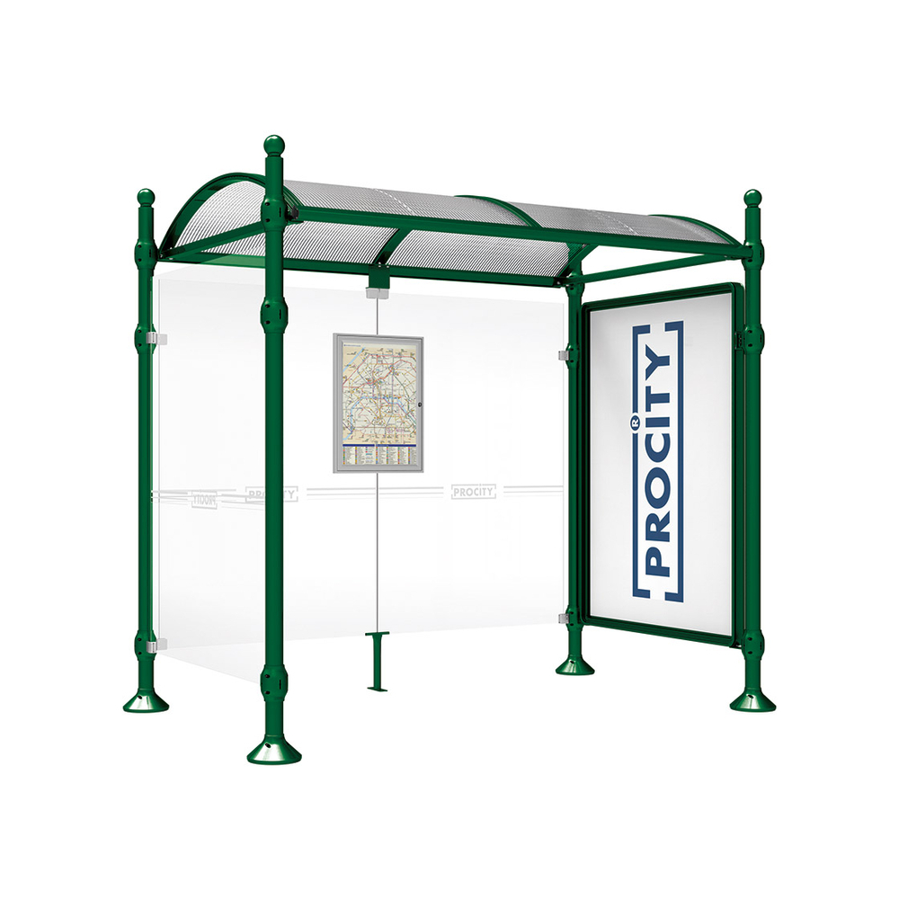 Station bus Province Boule RAL6005 - 2500 mm - une vitrine 2000mm et un bardage latéral - PROCITY - 529334.6005