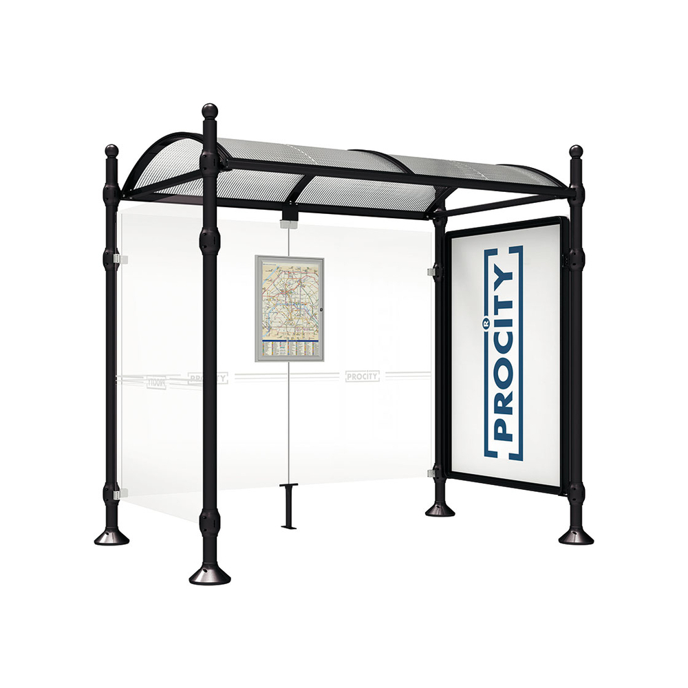 Station bus Province Boule RAL9005 - 2500 mm - une vitrine 2000mm et un bardage latéral - PROCITY - 529334.9005