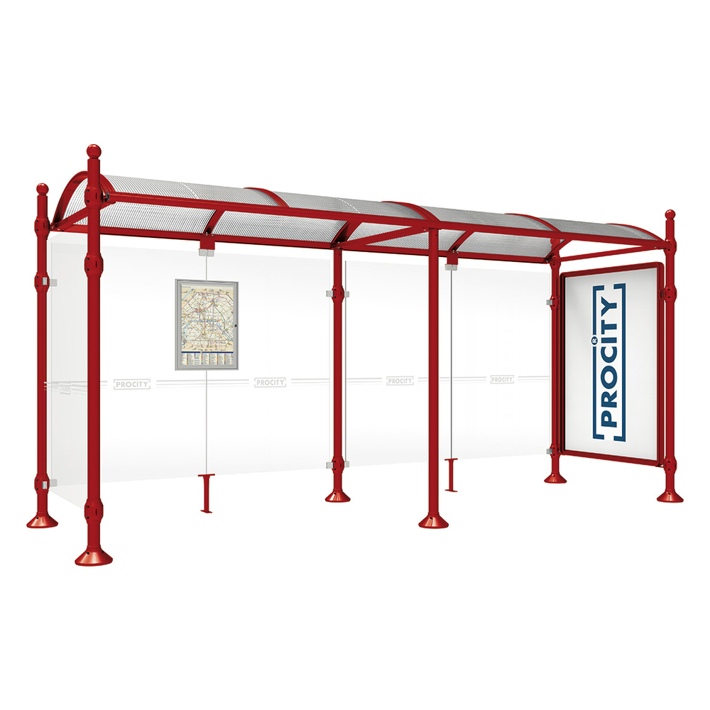 Station bus Province Boule RAL3004 - 5000 mm - une vitrine 2000mm et un bardage latéral - PROCITY - 529335.3004
