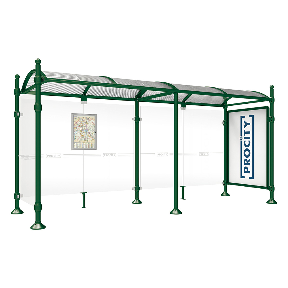 Station bus Province Boule RAL6005 - 5000 mm - une vitrine 2000mm et un bardage latéral - PROCITY - 529335.6005