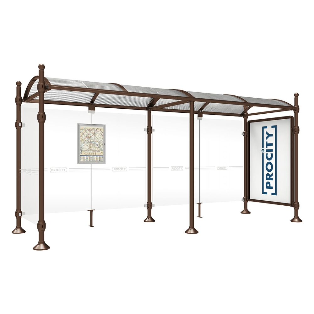 Station bus Province Boule RAL8017 - 5000 mm - une vitrine 2000mm et un bardage latéral - PROCITY - 529335.8017