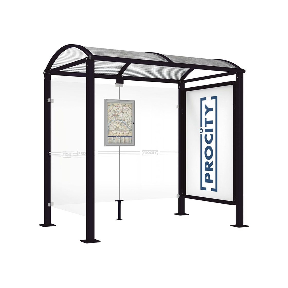 Station bus Voûte - poteaux carrés RAL9005 - 2500 mm - Vitrine 2000mm à droite et bardage gauche - PROCITY - 529338.9005