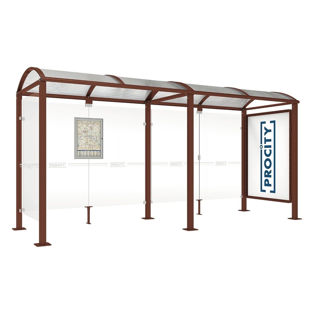 Station bus Voûte - poteaux carrés Aspect Corten - 5000 mm - Vitrine 2000mm à droite et bardage gauche - PROCITY - 529339.S025