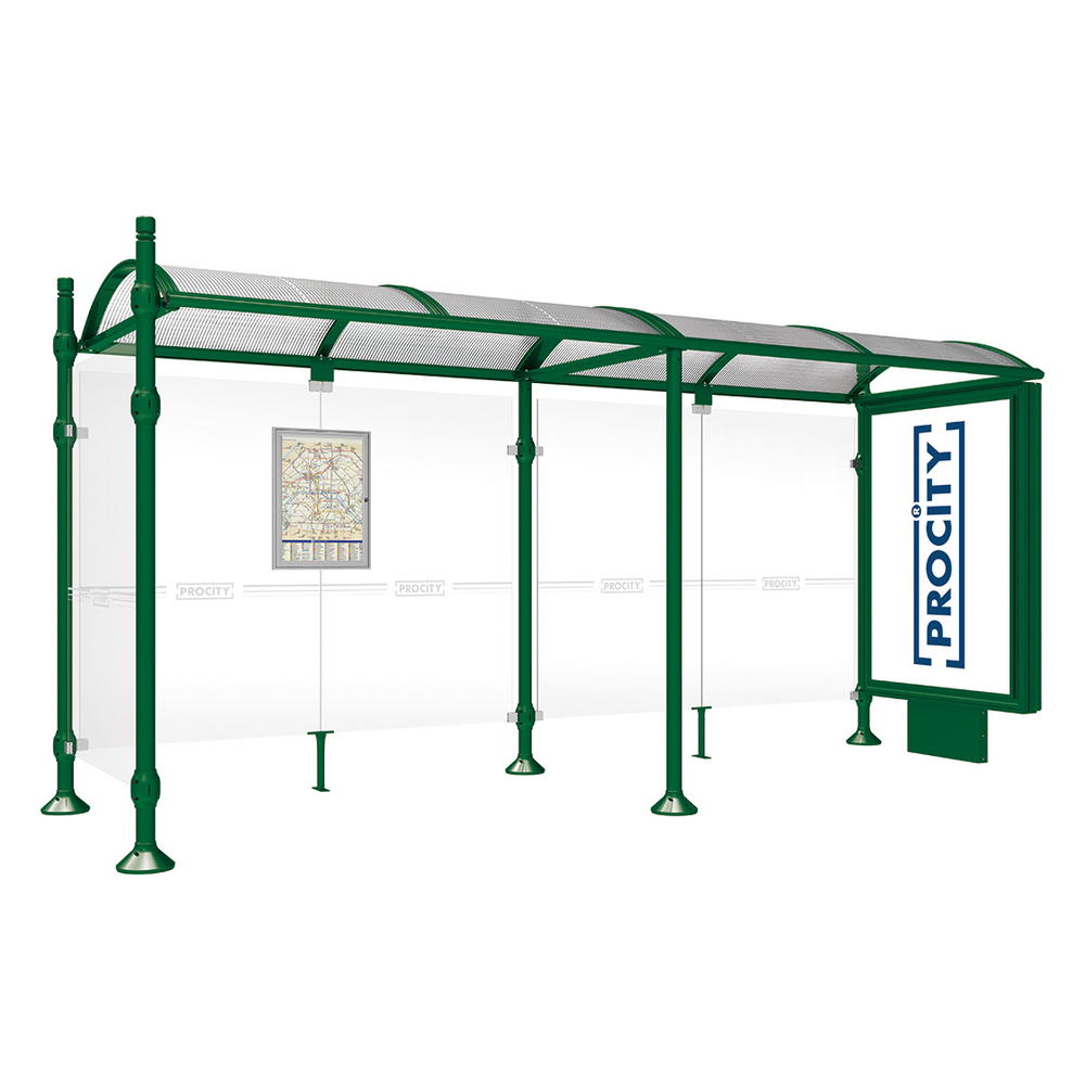 Station bus Province City RAL6005 - 5000 mm - un caisson lumineux et un bardage latéral - PROCITY - 529351.6005