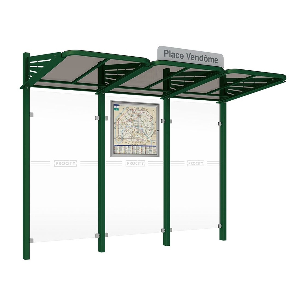 Station bus Conviviale bardages verre RAL6005 - Sans bardage de côté - PROCITY - 529360.6005