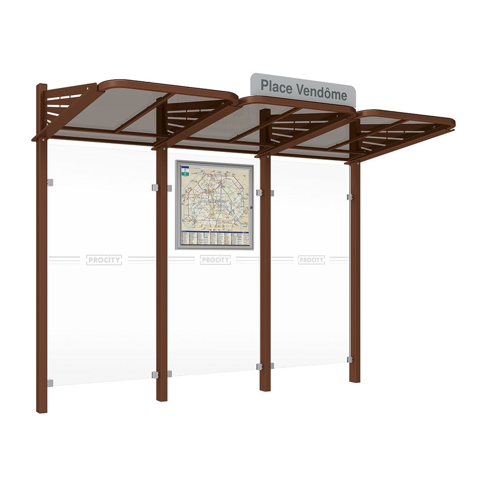 Station bus Conviviale bardages verre RAL8017 - Sans bardage de côté - PROCITY - 529360.8017