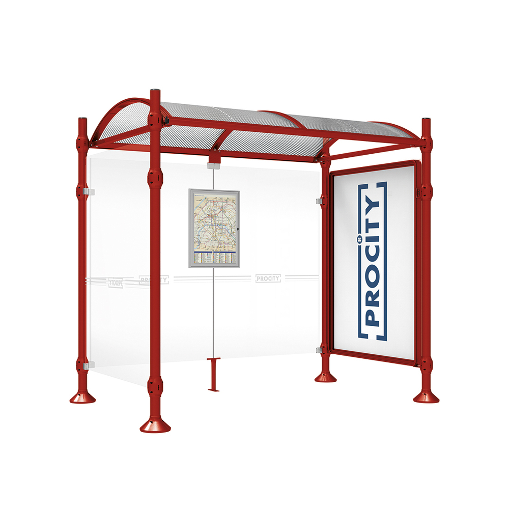 Station bus Province Inox brossé RAL3004 - 2500 mm - une vitrine 2000mm et un bardage latéral - PROCITY - 529383.3004