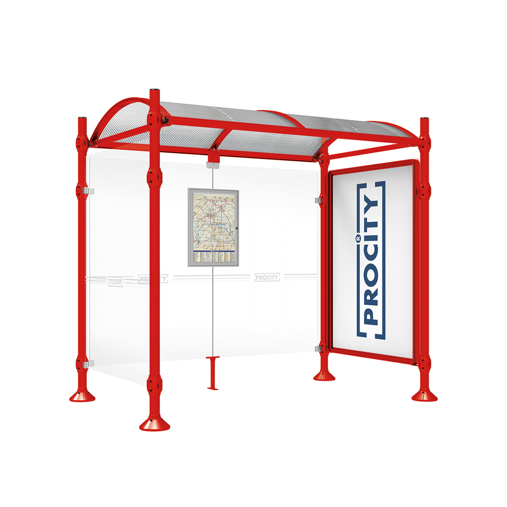 Station bus Province Inox brossé RAL3020 - 2500 mm - une vitrine 2000mm et un bardage latéral - PROCITY - 529383.3020