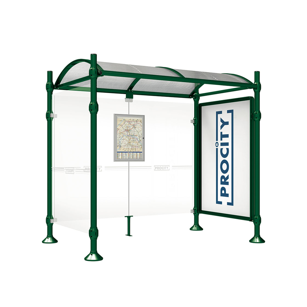 Station bus Province Inox brossé RAL6005 - 2500 mm - une vitrine 2000mm et un bardage latéral - PROCITY - 529383.6005