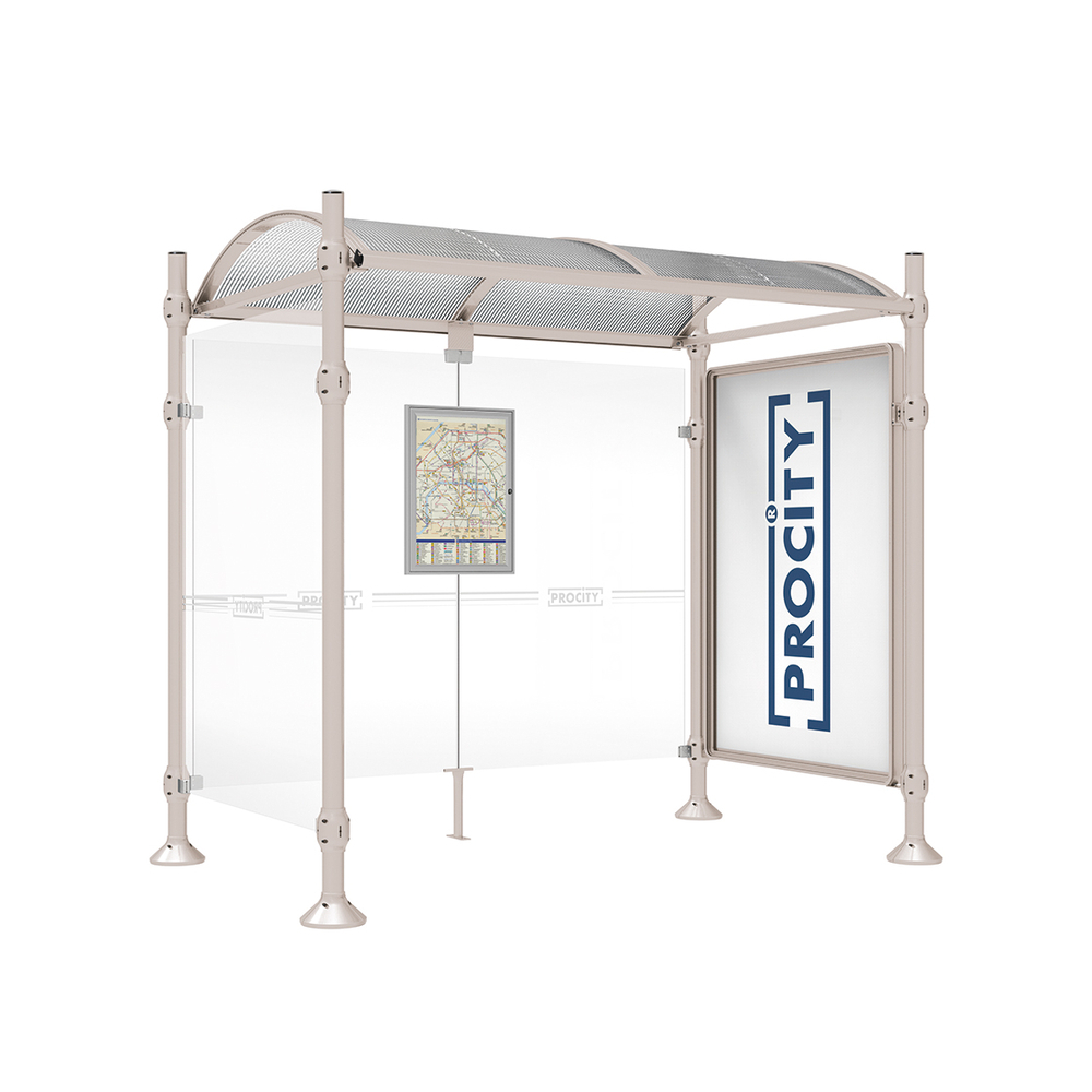Station bus Province Inox brossé RAL7044 - 2500 mm - une vitrine 2000mm et un bardage latéral - PROCITY - 529383.7044