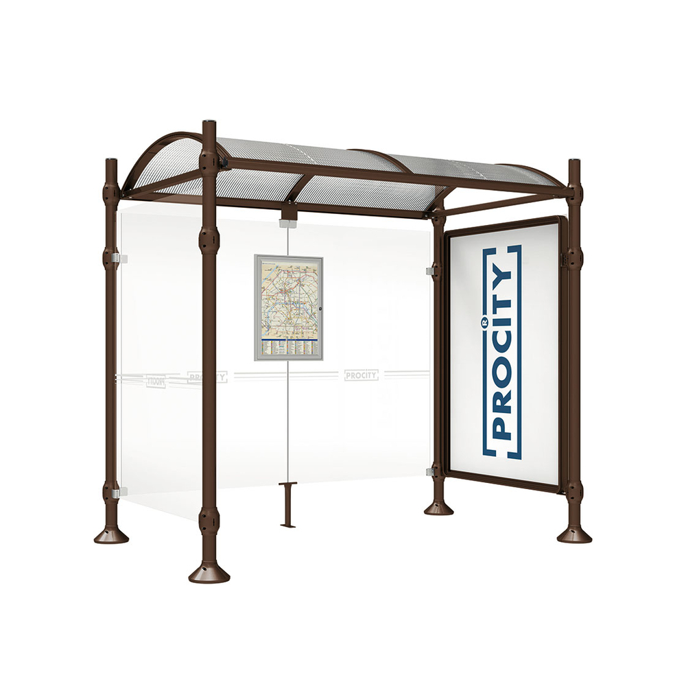 Station bus Province Inox brossé RAL8017 - 2500 mm - une vitrine 2000mm et un bardage latéral - PROCITY - 529383.8017