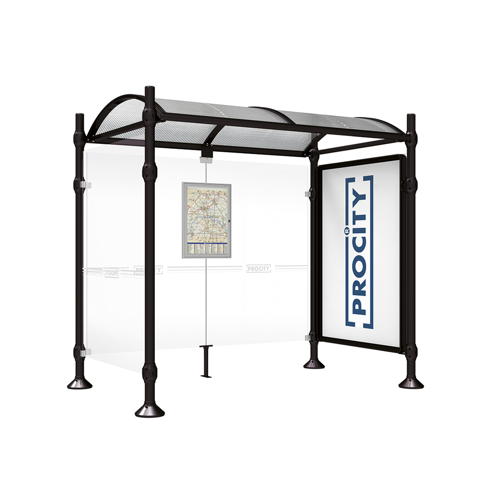 Station bus Province Inox brossé RAL9005 - 2500 mm - une vitrine 2000mm et un bardage latéral - PROCITY - 529383.9005