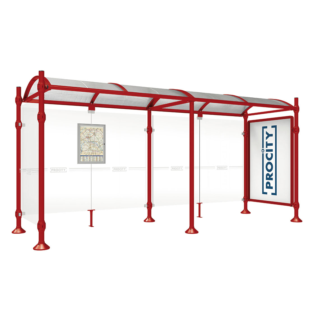 Station bus Province Inox brossé RAL3004 - 5000 mm - une vitrine 2000mm et un bardage latéral - PROCITY - 529384.3004