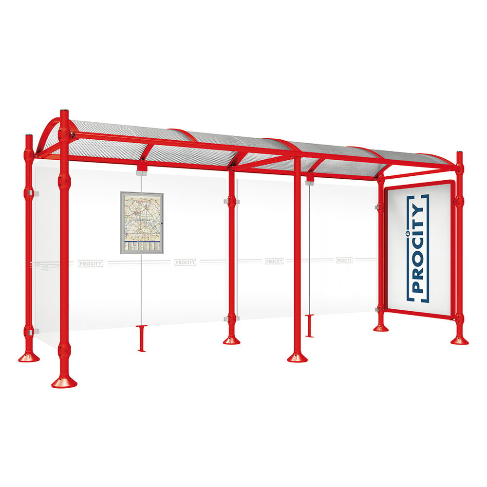 Station bus Province Inox brossé RAL3020 - 5000 mm - une vitrine 2000mm et un bardage latéral - PROCITY - 529384.3020