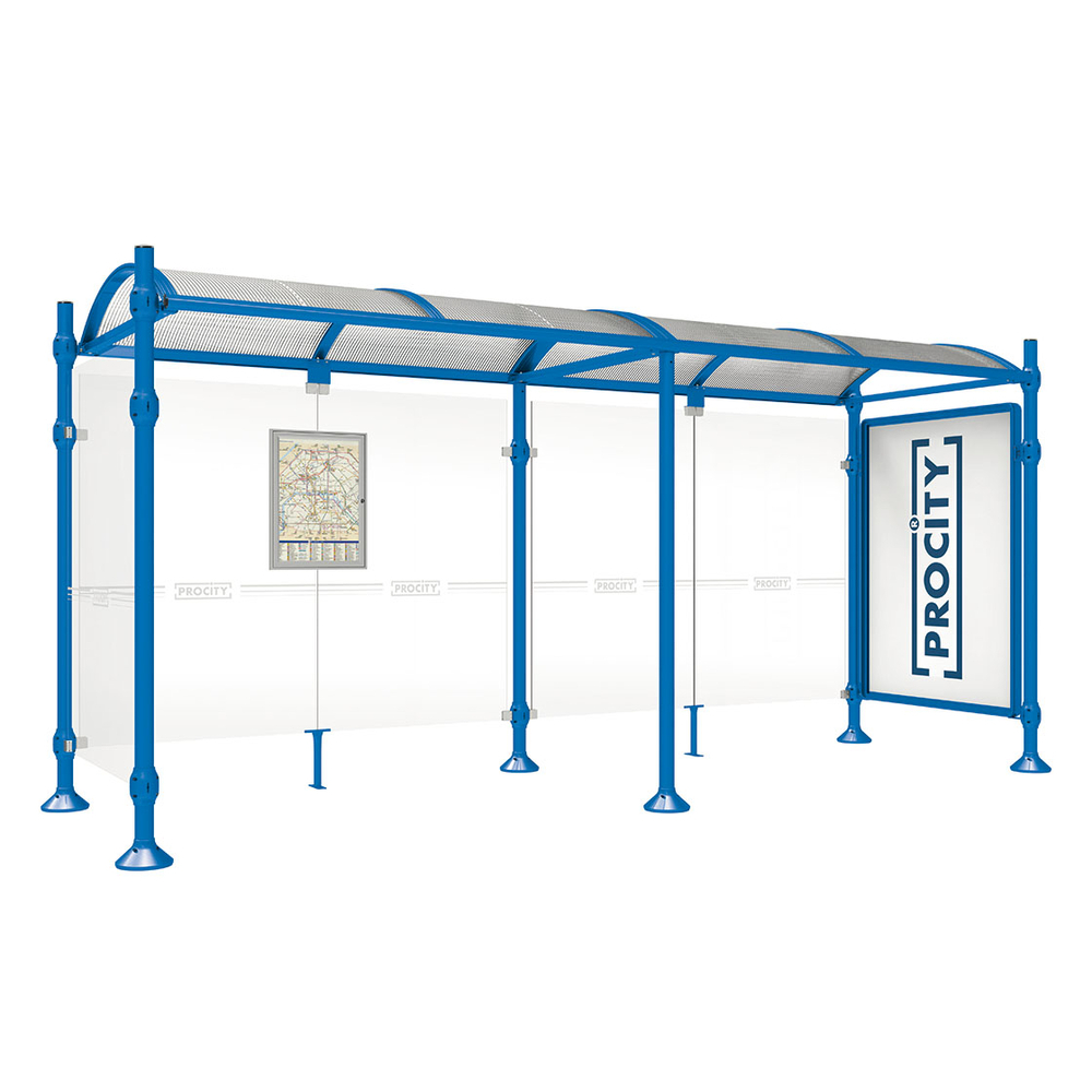 Station bus Province Inox brossé RAL5010 - 5000 mm - une vitrine 2000mm et un bardage latéral - PROCITY - 529384.5010