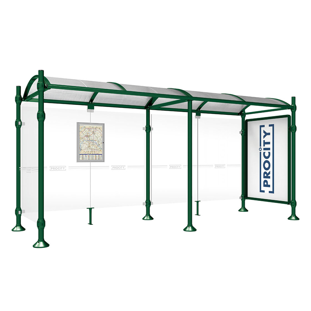 Station bus Province Inox brossé RAL6005 - 5000 mm - une vitrine 2000mm et un bardage latéral - PROCITY - 529384.6005