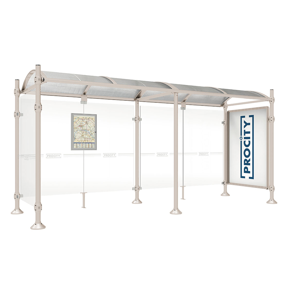 Station bus Province Inox brossé RAL7044 - 5000 mm - une vitrine 2000mm et un bardage latéral - PROCITY - 529384.7044