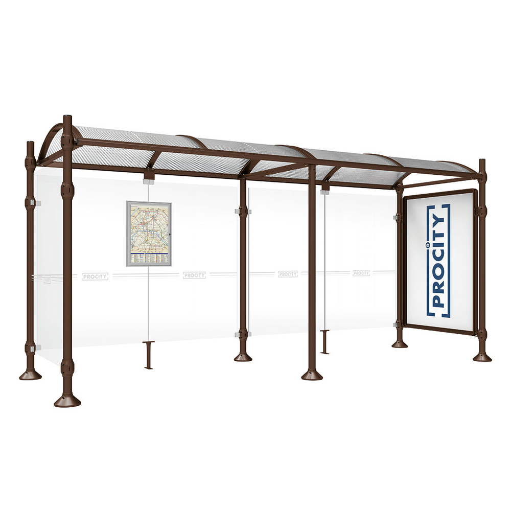 Station bus Province Inox brossé RAL8017 - 5000 mm - une vitrine 2000mm et un bardage latéral - PROCITY - 529384.8017