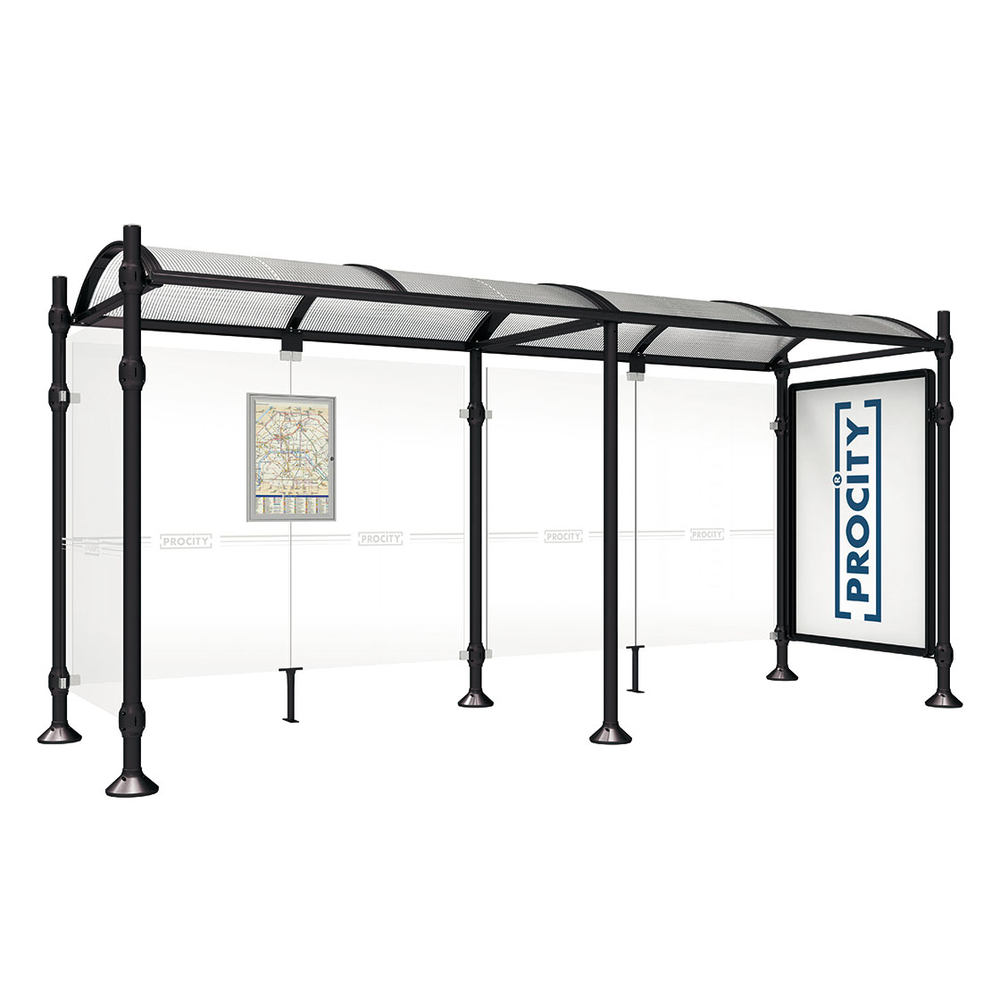 Station bus Province Inox brossé RAL9005 - 5000 mm - une vitrine 2000mm et un bardage latéral - PROCITY - 529384.9005
