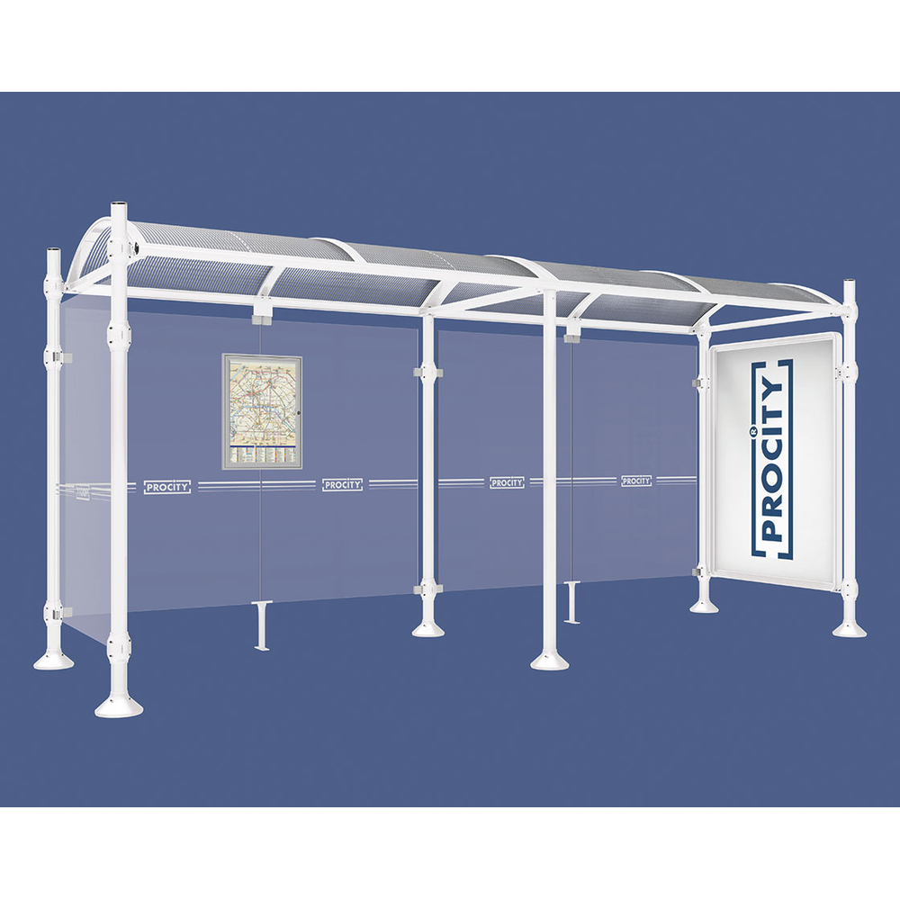 Station bus Province Inox brossé RAL9010 - 5000 mm - une vitrine 2000mm et un bardage latéral - PROCITY - 529384.9010