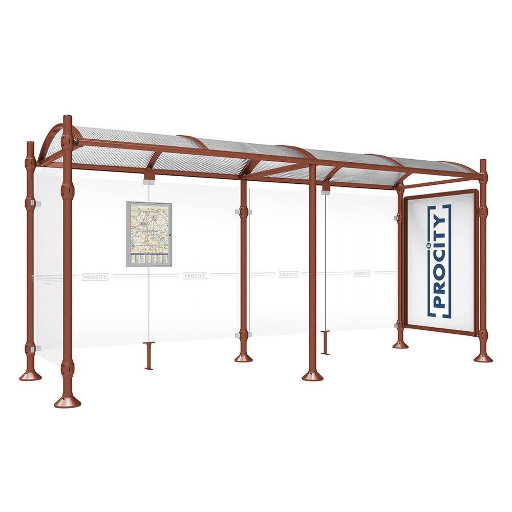 Station bus Province Inox brossé Aspect Corten - 5000 mm - une vitrine 2000mm et un bardage latéral - PROCITY - 529384.S025