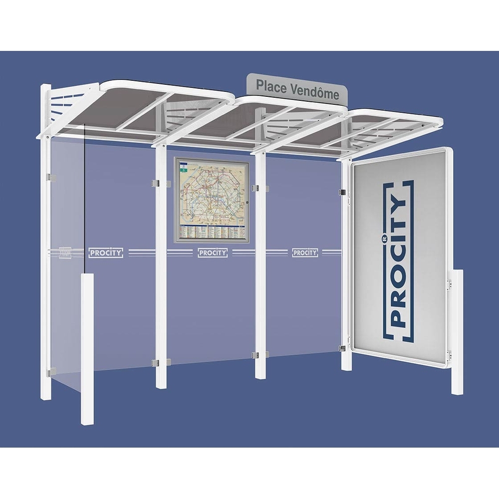 Station bus Conviviale bardages verre RAL9010 - Vitrine 2000mm à droite et bardage gauche - PROCITY - 529385.9010