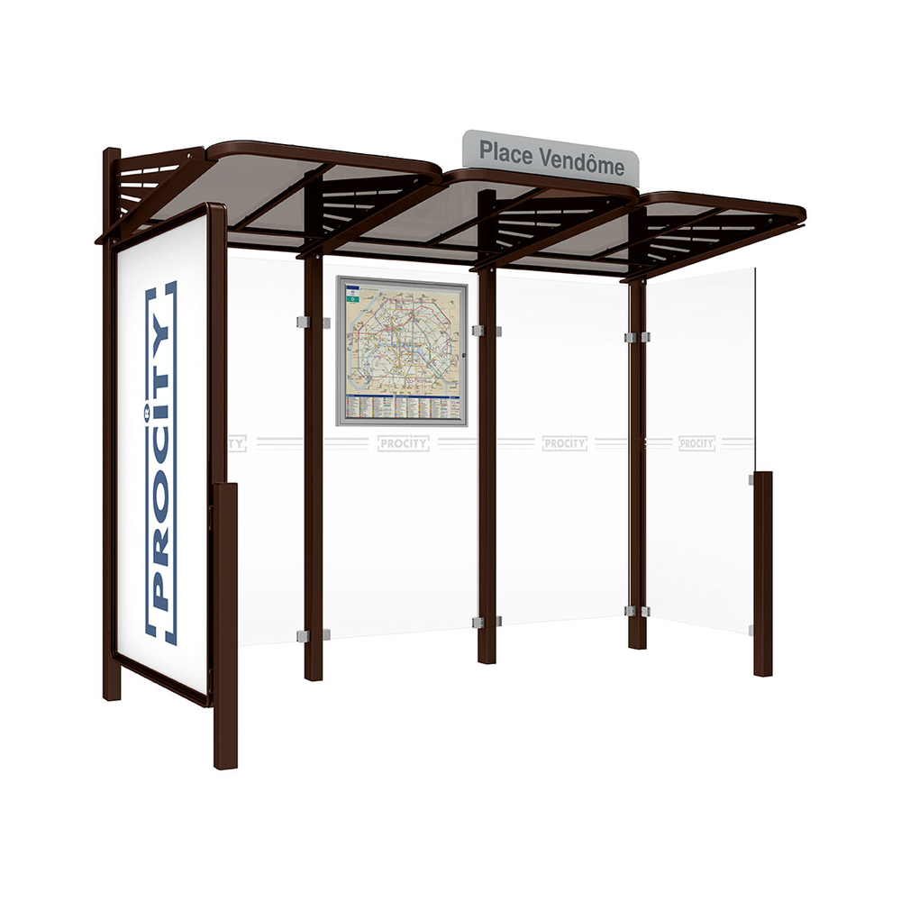 Station bus Conviviale bardages verre RAL8017 - Vitrine 2000mm à gauche et bardage droite - PROCITY - 529386.8017