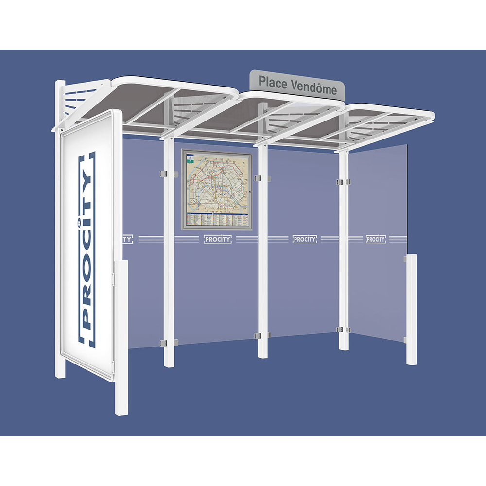 Station bus Conviviale bardages verre RAL9010 - Vitrine 2000mm à gauche et bardage droite - PROCITY - 529386.9010