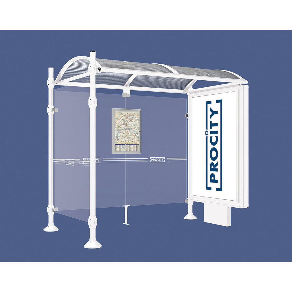 Station bus Province Inox brossé RAL9010 - 2500 mm - un caisson lumineux et un bardage latéral - PROCITY - 529396.9010