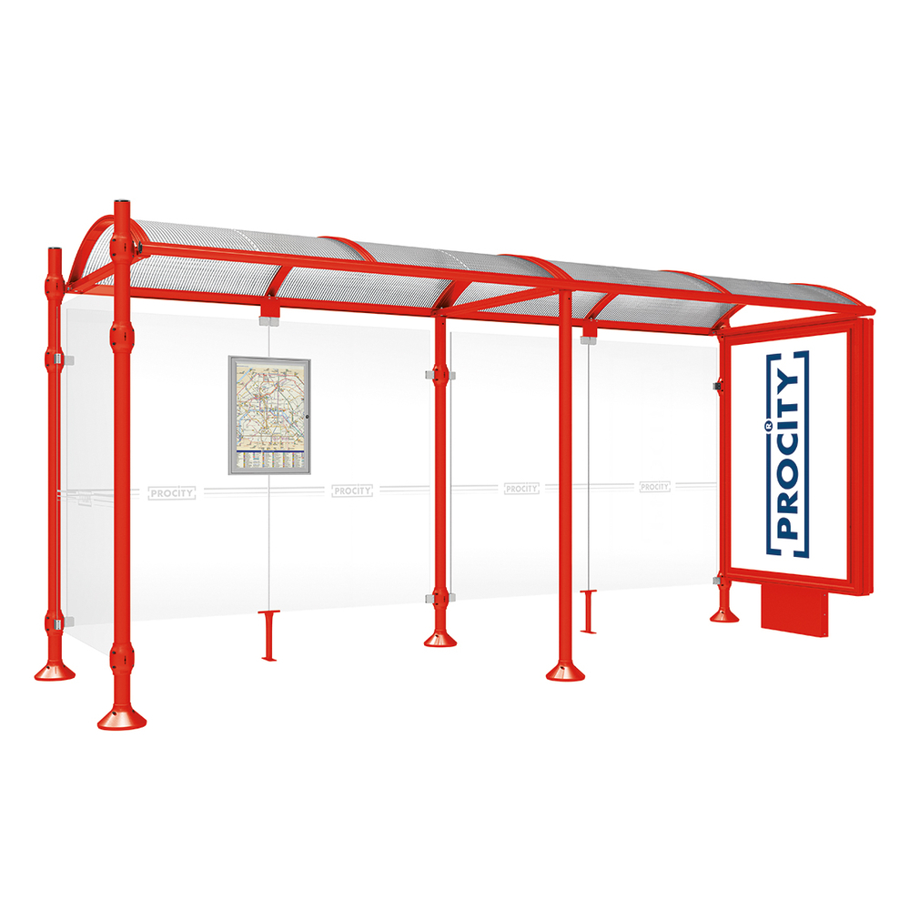 Station bus Province Inox brossé RAL3020 - 5000 mm - un caisson lumineux et un bardage latéral - PROCITY - 529397.3020