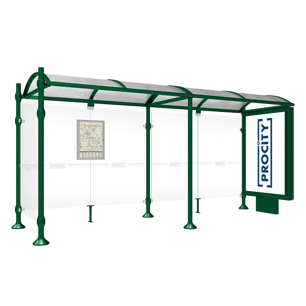 Station bus Province Inox brossé RAL6005 - 5000 mm - un caisson lumineux et un bardage latéral - PROCITY - 529397.6005