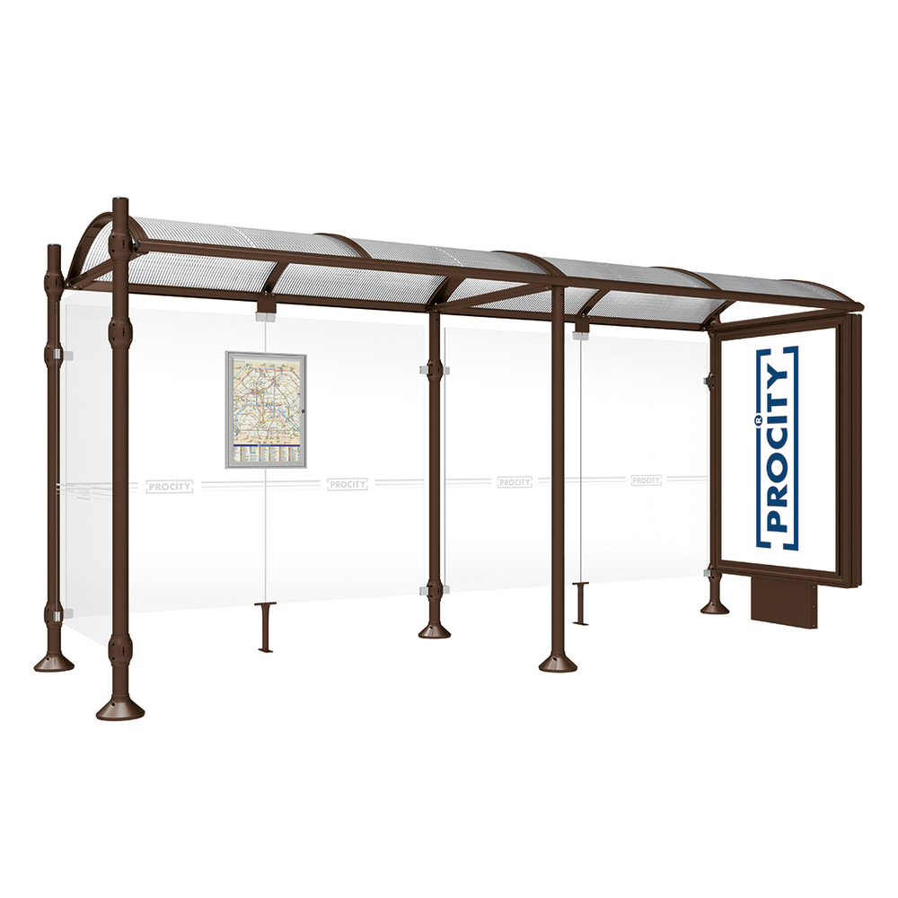 Station bus Province Inox brossé RAL8017 - 5000 mm - un caisson lumineux et un bardage latéral - PROCITY - 529397.8017