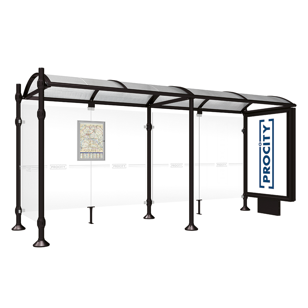 Station bus Province Inox brossé RAL9005 - 5000 mm - un caisson lumineux et un bardage latéral - PROCITY - 529397.9005