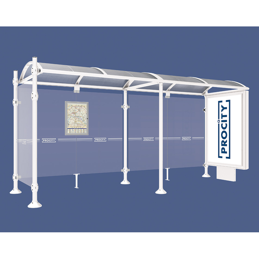 Station bus Province Inox brossé RAL9010 - 5000 mm - un caisson lumineux et un bardage latéral - PROCITY - 529397.9010