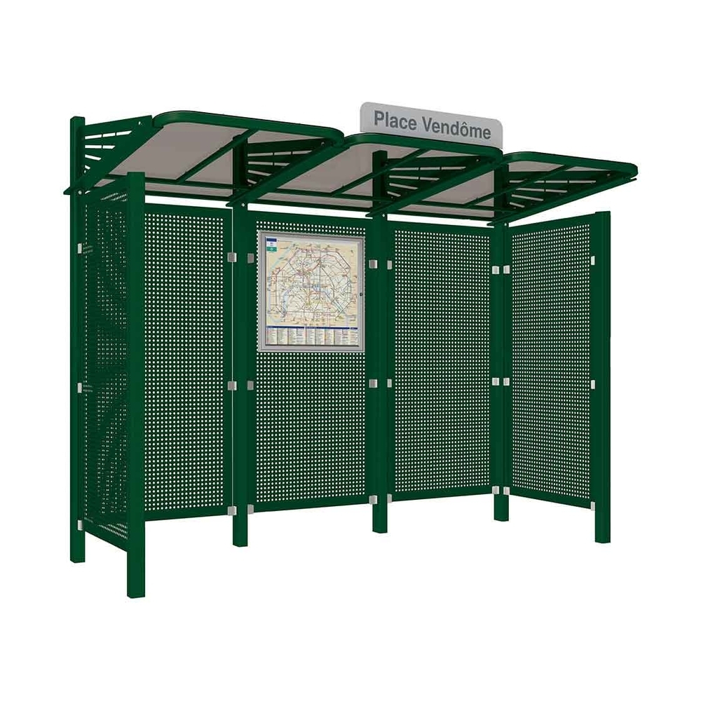 Station bus Conviviale bardages acier RAL6005 - Deux bardages latéraux - PROCITY - 529438.6005