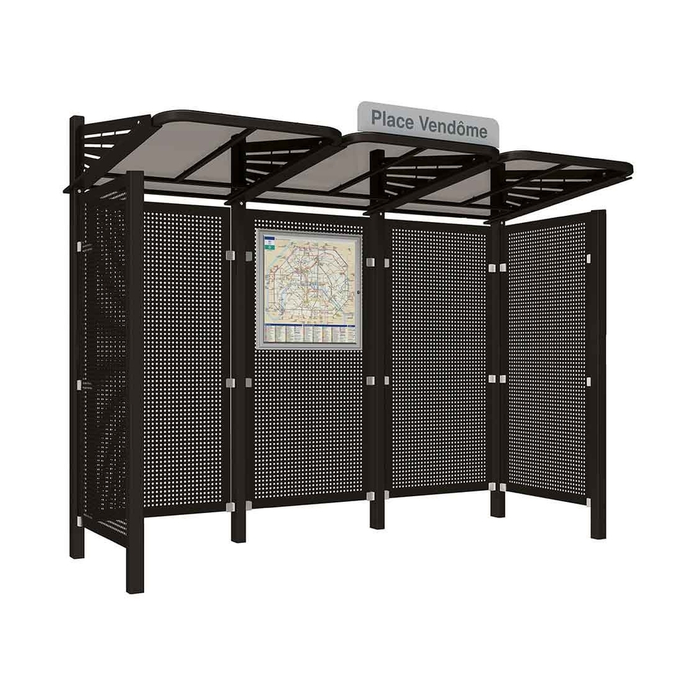 Station bus Conviviale bardages acier RAL9005 - Deux bardages latéraux - PROCITY - 529438.9005