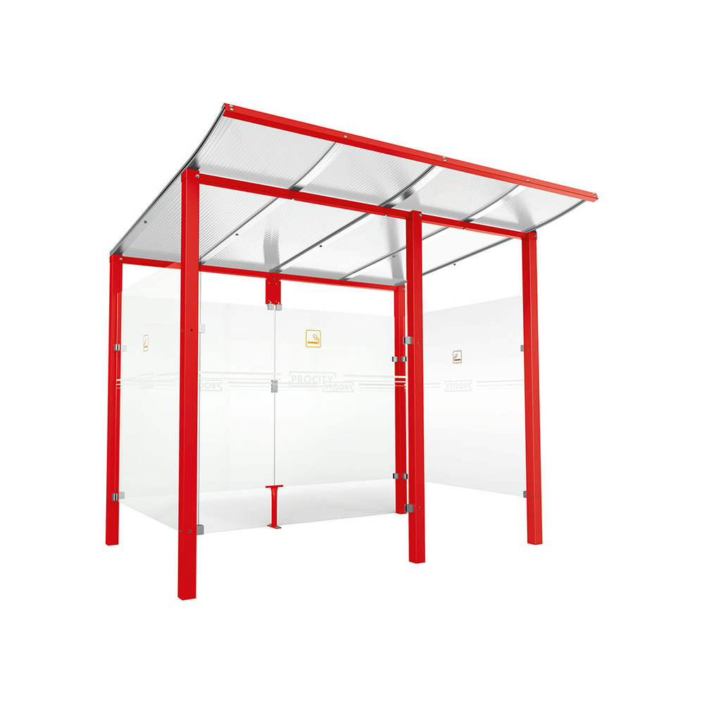 Abri fumeurs Modulo RAL3020 - bardage de retour avant - Scellement direct - Long 2500mm Prof 2000mm - PROCITY - 529570.3020