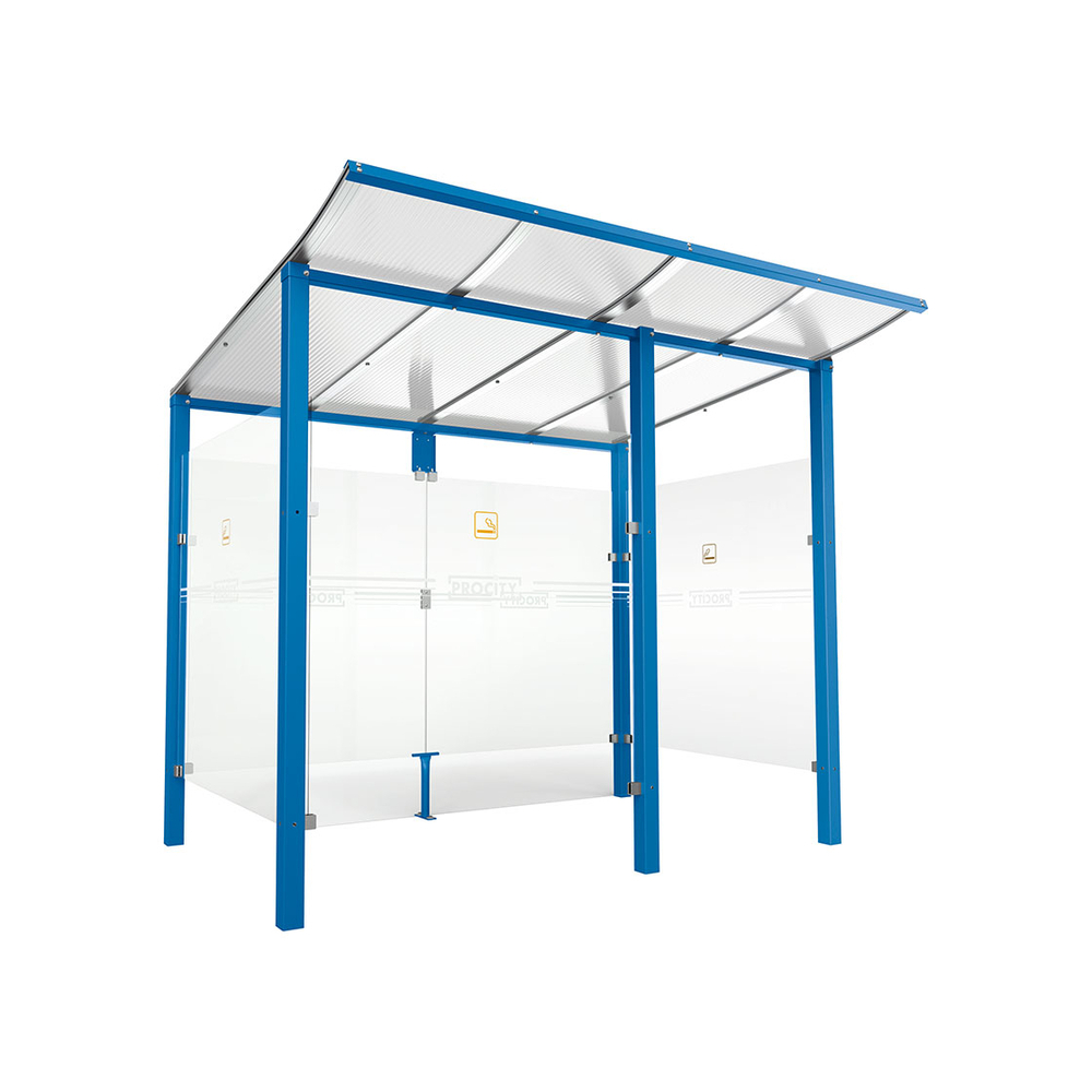 Abri fumeurs Modulo RAL5010 - bardage de retour avant - Scellement direct - Long 2500mm Prof 2000mm - PROCITY - 529570.5010