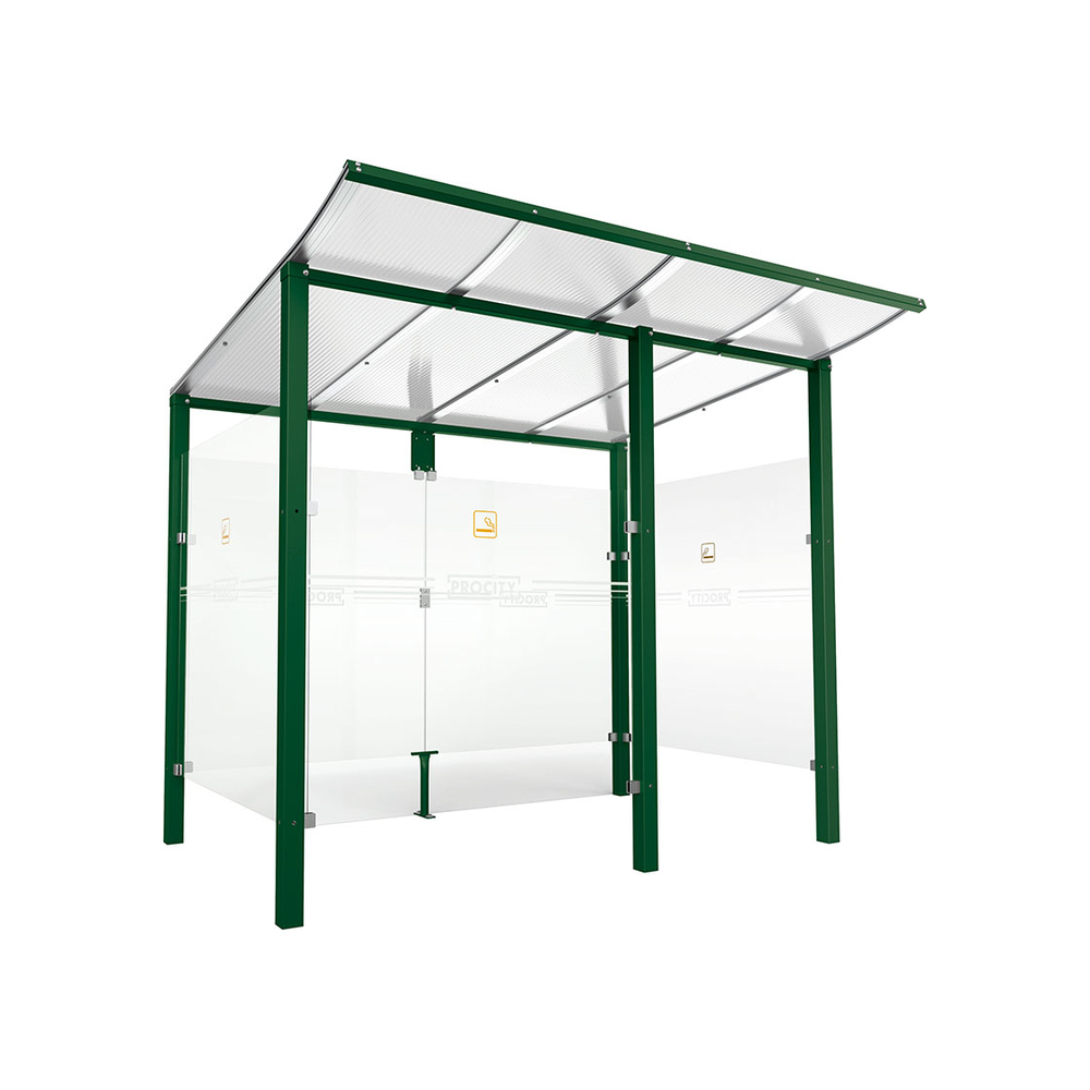 Abri fumeurs Modulo RAL6005 - bardage de retour avant - Scellement direct - Long 2500mm Prof 2000mm - PROCITY - 529570.6005