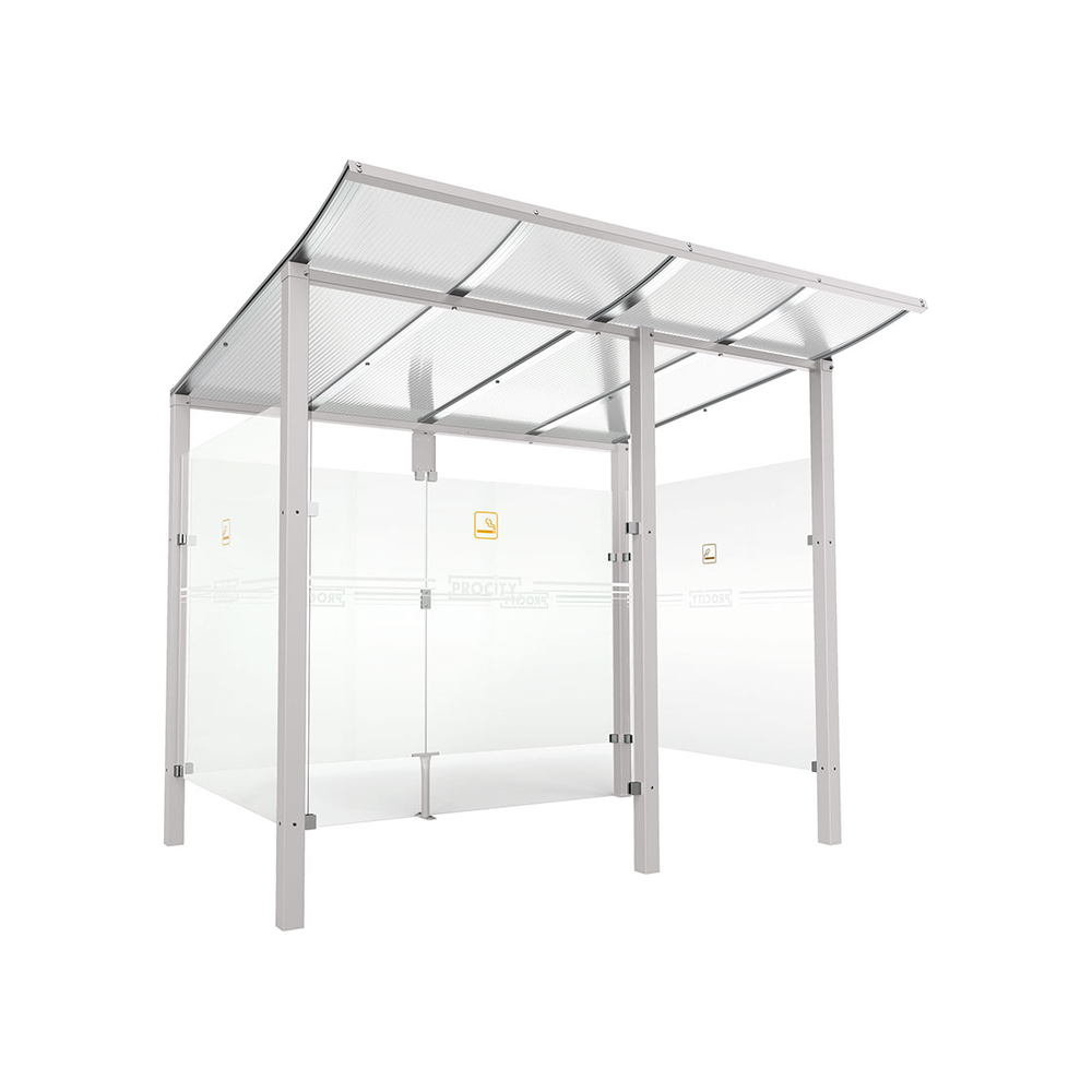 Abri fumeurs Modulo RAL7044 - bardage de retour avant - Scellement direct - Long 2500mm Prof 2000mm - PROCITY - 529570.7044