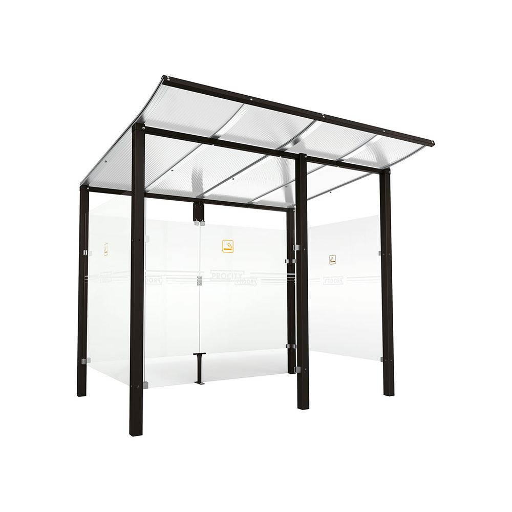 Abri fumeurs Modulo RAL9005 - bardage de retour avant - Scellement direct - Long 2500mm Prof 2000mm - PROCITY - 529570.9005
