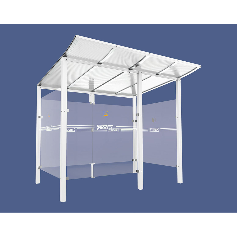 Abri fumeurs Modulo RAL9010 - bardage de retour avant - Scellement direct - Long 2500mm Prof 2000mm - PROCITY - 529570.9010