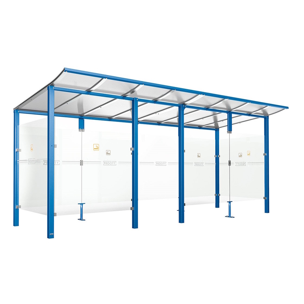 Abri fumeurs Modulo RAL5010 - bardage de retour avant - Scellement direct - Long 5000mm Prof 2000mm - PROCITY - 529571.5010